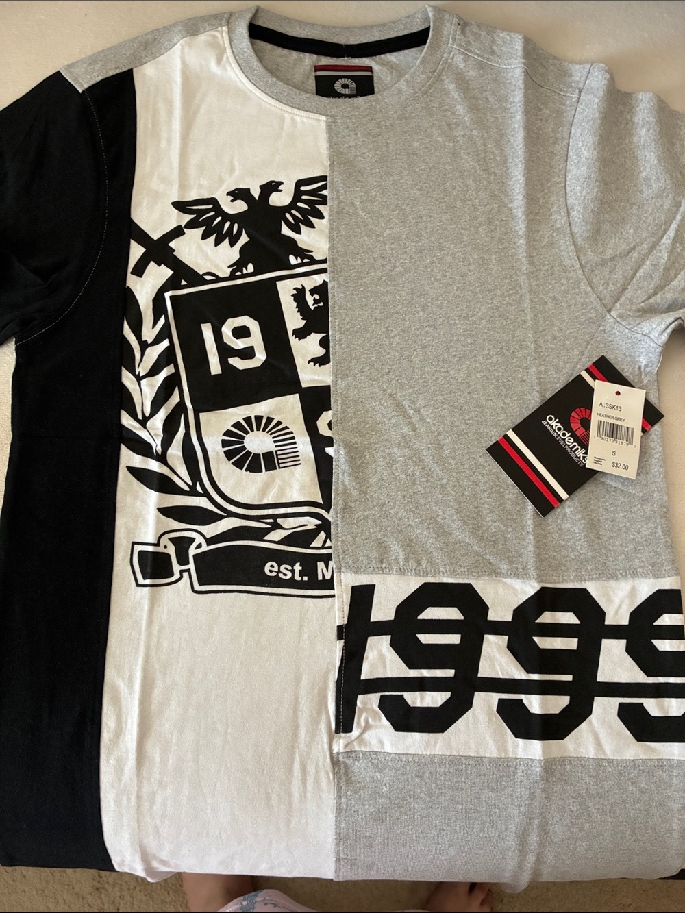 Akademiks Black, White & Gray Short Sleeve Patchwork Tee